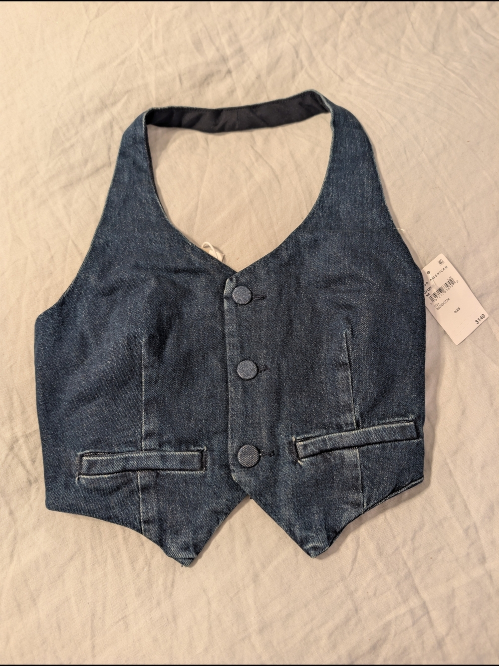 Good American NWT Denim Halter Vest Top Indigo Blue XS / 0
